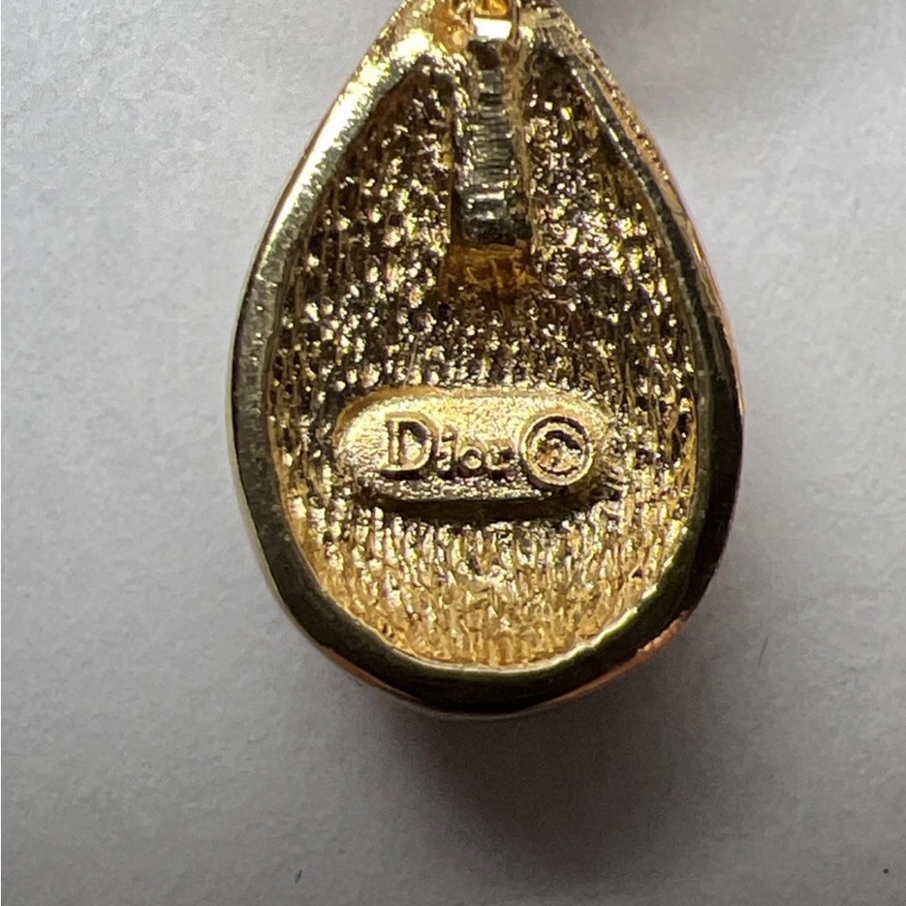 Vintage Christian Dior Orange Rhinestone Teardrop Dangle 14k Gold Post Earrings - Picture 6 of 7